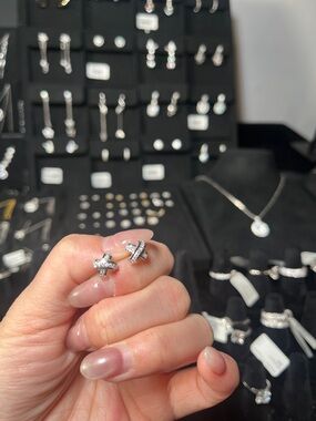 Silver Moissanite Cross Stud Earrings - White